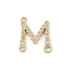 Letter M Латунные микро проложить кубического циркония подвески, стойки покрытие, долговечный, без кадмия и без свинца, реальный 18 k позолоченный, Буква М, 17x16x2 мм, отверстие : 1.5 мм