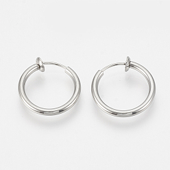 Stainless Steel Color 201 Stainless Steel Retractable Clip-on Hoop Earrings, For Non-pierced Ears, with 304 Stainless Steel Pins and Spring Findings, Stainless Steel Color, 18x2mm