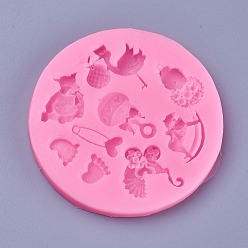 Deep Pink Food Grade Silicone Molds, Fondant Molds, For DIY Cake Decoration, Chocolate, Candy, UV Resin & Epoxy Resin Jewelry Making, Mixed Shapes, Deep Pink, 75x7mm