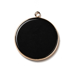 Obsidian Natural Obsidian Pendants, Flat Round Charms, with Golden Plated Brass Frame, 35x31x3~3.5mm, Hole: 2.5mm