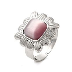 Орхидея 304 регулируемые кольца из нержавеющей стали для женщин, стеклянный кошачий глаз, полированный, квадратный, сиреневые, площади: 17.5x17.5 mm, внутренний диаметр: 17.5 мм