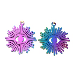 Rainbow Color Ion Plating(IP) 304 Stainless Steel Pendants, Eye Charm, Rainbow Color, 34x30x1.5mm, Hole: 2.2mm
