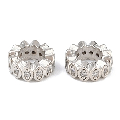 Платина Плоские круглые латунные микропаве прозрачные кубические циркониевые европейские бусины, бусины с большим отверстием, стойки покрытие, долговечный, без свинца и без кадмия, платина, 10~10.5x4 мм, отверстие : 6 мм