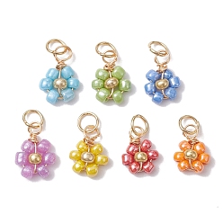 Mixed Color Opaque Glass Charms, with Jump Ring, Flower, Mixed Color, 11~12.5x8~9x4mm, 7pcs/set