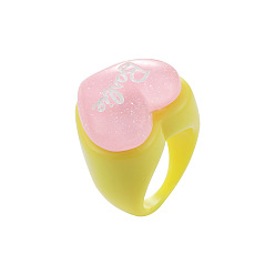 Bright yellow style Chic Acrylic Ring with Heart-shaped Resin and Macaron Letter Design for Women's Fashion Accessories