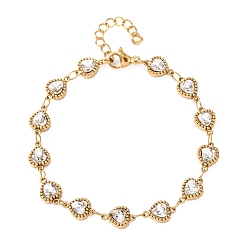 Сердце 304 Браслеты из нержавеющей стали с звеньями, инкрустированными стеклом, для женщин, ионное покрытие (ip), золотые, сердце, 6.61 дюйм (16.8 см)