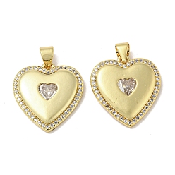 Real 18K Gold Plated Rack Plating Brass Micro Pave Cubic Zirconia Pendants, Long-Lasting Plated, Lead Free & Cadmium Free, Heart Charms, Real 18K Gold Plated, 19.5x18x3mm, Hole: 5x3mm
