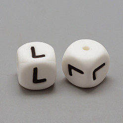 Letter L Food Grade Eco-Friendly Silicone Beads, Chewing Beads For Teethers, DIY Nursing Necklaces Making, Letter Style, Cube, Letter.L, 12x12x12mm, Hole: 2mm
