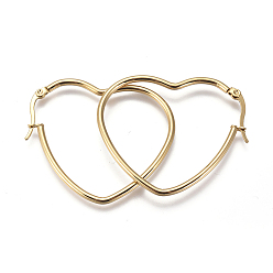 Golden 201 Stainless Steel Hoop Earrings, with 304 Stainless Steel Pin, Hypoallergenic Earrings, Heart, Golden, 66.5x56x2mm, 12 Gauge, Pin: 0.7mm