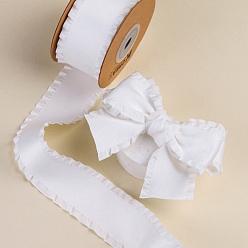 White 10 Yards Polyester Ruffled Ribbons, for Bowknot, Clothing Ornament, White, 1 inch(25mm)