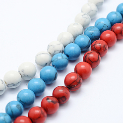 Mixed Color Synthetic Howlite Bead Strand, Dyed, Round, Mixed Color, 10mm, Hole: 1mm, about 40pcs/strand, about 15 inch