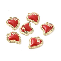 Красный Подвески из эмали и сплава, без кадмия и без свинца, золотой свет, Сердце звездочкой, красные, 19x15x3.5 мм, отверстие : 1.6 мм