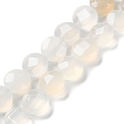 Natural Agate Natural White Agate Beads Strands, Faceted, Flat Round, 10~10.5x4.5~5.5mm, Hole: 1.2mm, about 20pcs/strand, 7.80 inch(19.8cm)