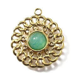 Амазонит 304 подвески из нержавеющей стали, плоско-круглые, с натуральным амазонитом, реальный 18 k позолоченный, ионное покрытие (ip), 18x16x3.5 мм, отверстие : 1.2 мм