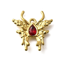 Светло-сиамский 304 подвески из нержавеющей стали, со стразами, реальный 18 k позолоченный, ионное покрытие (ip), бабочка, Light Siam, 24x23x4 мм, отверстие : 2 мм