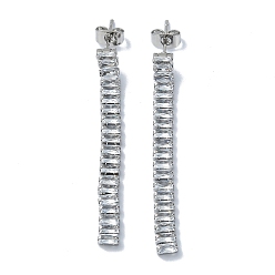 Platinum Brass Micro Pave Cubic Zirconia Dangle Stud Earrings, Tassel Earrings, Long-Lasting Plated, Platinum, 52x4.5mm