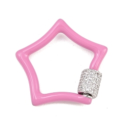 Pink Застежки-карабины с микропаве из прозрачного кубического циркония в форме звезды, с эмалью, долгоиграющий, стойки покрытие, без свинца и без кадмия, розовые, 23x25x2 мм