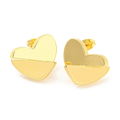 Real 18K Gold Plated Rack Plating Brass Heart Stud Earrings, Long-Lasting Plated, Lead Free & Cadmium Free, Real 18K Gold Plated, 15x19mm