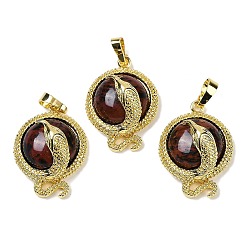 Красный Обсидиан Плоские круглые подвески из натурального красного дерева и обсидиана из латуни, стойки покрытие, без кадмия и без свинца, золотые, 29.5x21.5x9.5~11 мм, отверстие : 7.5x4.5 мм