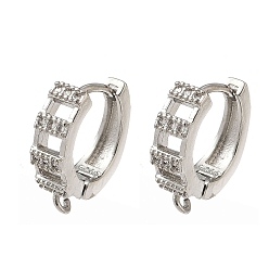 Платина Латунные серьги-кольца из прозрачного кубического циркония, без кадмия и без свинца, долговечный, стойки покрытие, платина, 15x14.5x4.5 мм, отверстие : 1.4 мм, штифты : 0.8 мм