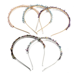 Mixed Stone Brass Wire Wrapped Natural Gemstone Chip Hair Bands, with 304 Stainless Steel Hair Hoop, Hair Accessories for Women Girls, 140~152x125~135x6~10mm, Inner Diameter: 120mm