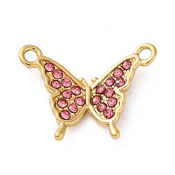 Роза Форма бабочки 304 подвески из нержавеющей стали, со стразами, ионное покрытие (ip), реальный 14 k позолоченный, роза, 12.5x17x1.5 мм, отверстие : 1.4 мм