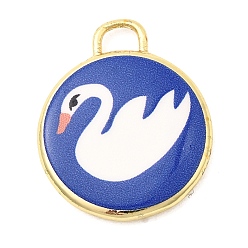 Лебедь Латунные подвески с принтом, плоские круглые прелести, долговечный, реальный 18 k позолоченный, лебедь, 20x17x3 мм, отверстие : 3x3 мм