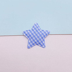 Cornflower Blue Tartan Pattern Star Shape Sew on Embossed Ornament Accessories, DIY Sewing Craft Decoration, Cornflower Blue, 35mm