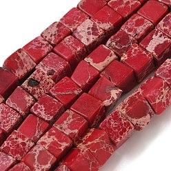 Темно-Красный Натуральные имперские нитки из бисера яшмы, окрашенные, кубические, темно-красный, 6x6x6 мм, отверстие : 1.2 мм, около 54~56 шт / нитка, 15.1~15.3 дюйм (38.5~39 см)
