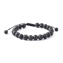 Lava Rock Adjustable Nylon Cord Braided Bead Bracelets, with Lava Rock Beads, 2-1/8 inch(55mm)