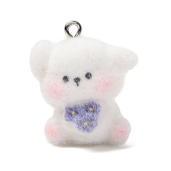 Собака Подвески из непрозрачной смолы с меховой отделкой на тему животных, с платиновыми тоновыми железными петлями, чертополох, собачий шарм, 25x22.5x15.5 мм, отверстие : 2 мм