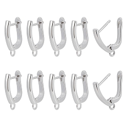 Real Platinum Plated Brass Hoop Earring Findings with Latch Back Closure, Real Platinum Plated, 19.5x13x3mm, Hole: 1.5mm, Pin: 1mm