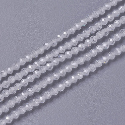 White Cubic Zirconia Beads Strands, Faceted, Round, White, 1.5~2x2mm, Hole: 0.2mm, about 178~186pcs/strand, 15~15.5 inch(37.5~38.5cm)