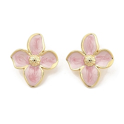 Pink PVD вакуумное покрытие золото 304 серьги-гвоздики из нержавеющей стали для женщин, с эмалью, цветок, розовые, 29x26 мм