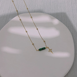 Малахит Синтетический малахит и нержавеющая сталь звезда подвеска шариковая цепь ожерелье для женщин, золотые