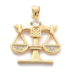 Настоящее золото 18K Стойка металлическая латунная микропрофилированная кубическая циркония подвески, долговечный, подвески без свинца и кадмия, Весы, реальный 18 k позолоченный, 28 мм, отверстие : 4x3 мм