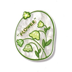 Lime green Acryl-Cabochons mit Blumenmotiven, lime green, 35x27.5x2.5 mm