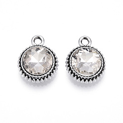 Прозрачный K 5 стеклянные подвески, плоско-круглые, граненые, со сплавочной фурнитурой, платина, прозрачные, 17~17.7x14x5.2~6 мм, отверстие : 2 мм