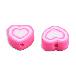 Ярко-Розовый Бусины из полимерной глины , сердце, ярко-розовый, 8~10x9~10.5x4~5 мм, отверстие : 1.2 мм