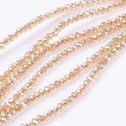 Sandy Brown Electroplate Glass Beads Strands, Full Rainbow Plated, Faceted, Rondelle, Sandy Brown, 3x2mm, Hole: 1mm, about 160~165pcs/strand, 15.35 inch~15.75 inch(39~40cm)