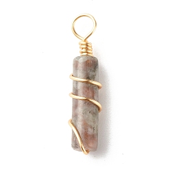Plum Blossom Jade Natural Plum Blossom Jade Pendants, with Real 18K Gold Plated Eco-Friendly Copper Wire, Column, 20~21x5mm, Hole: 3mm