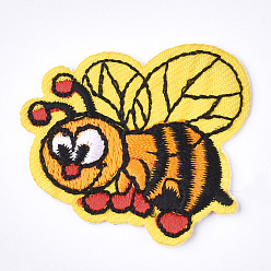 Yellow Computerized Embroidery Cloth Iron On Patches, Costume Accessories, Appliques, Bees, Yellow, 41x38x1.5mm