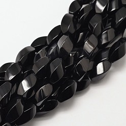 Black Onyx Dyed Natural Black Onyx Twist Beads Strands, 16x8mm, Hole: 1mm, about 25pcs/strand, 15.7 inch
