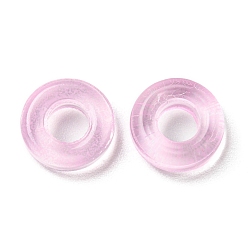 Бледно-Розовый Прозрачное стекло европейские шарики, бусины с большим отверстием, пончик, розовый жемчуг, 10x3 мм, отверстие : 3.0~4.3 мм