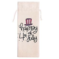 Word Independence Day Linen Packing Pouches, Drawstring Bags, Rectangle with Word Happy 4th of July, Word, 32x13.5cm