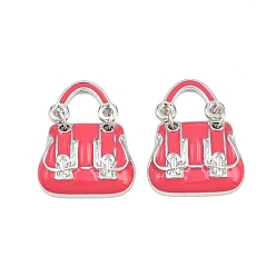 Ярко-Розовый Подвески из эмали и сплава, стойки покрытие, прелести мешков, без кадмия, без никеля и без свинца, платина, ярко-розовый, 26x20x5 мм, отверстие : 9x6.5 мм