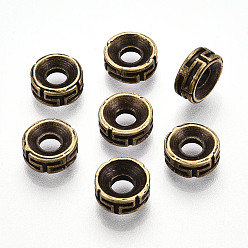 Античная Бронза Разделители для бусин, тибетский стиль, плоско-круглые, без кадмия, без никеля и без свинца, античная бронза, 7.5x3 мм, отверстие : 2.5~3 мм, Около 2000 шт / 1000 г