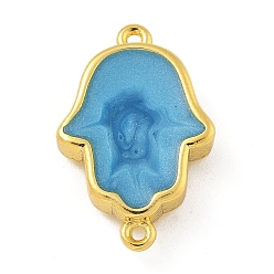 Темно-Голубой Стойка покрытие латунь эмаль религия хамса рука соединительные подвески, долговечный, без кадмия и без свинца, реальный 18 k позолоченный, глубокое синее небо, 19x13x4 мм, отверстие : 1 мм