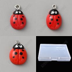 Красный 30 шт 3 стили подвески из непрозрачной смолы, с железной петлей, коровка, красные, 19~29x11~18.5x5~7.5 мм, отверстие : 2 мм, 10 шт / стиль