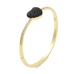 Noir Bracelets à charnière en forme de cœur pour femmes, placage en laiton, micro pavé, zircone cubique, réel 18 k plaqué or, sans cadmium et sans plomb, plaqué longue durée, noir, diamètre intérieur: 2-3/8 pouce (6.05 cm)